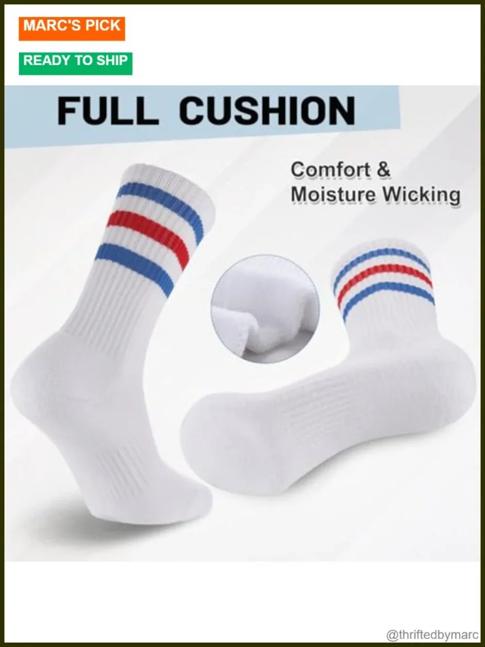 5 Pairs Striped Crew Socks Cotton Cushioned Athletic Running Socks for Men